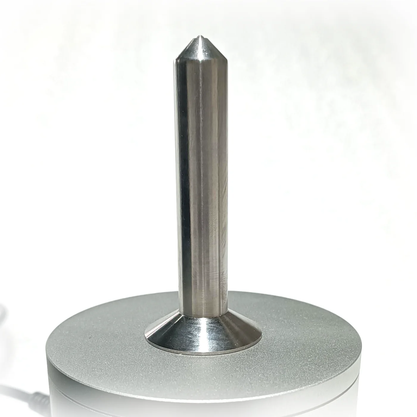 Close-up of the stainless-steel Hall-effect probe tip